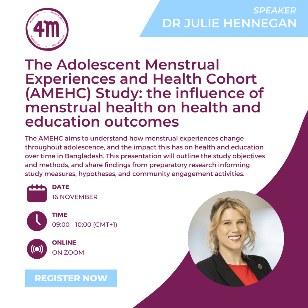 Upcoming Seminar | The Adolescent Menstrual Experiences and Health Cohort (AMEHC)&nbsp;Study